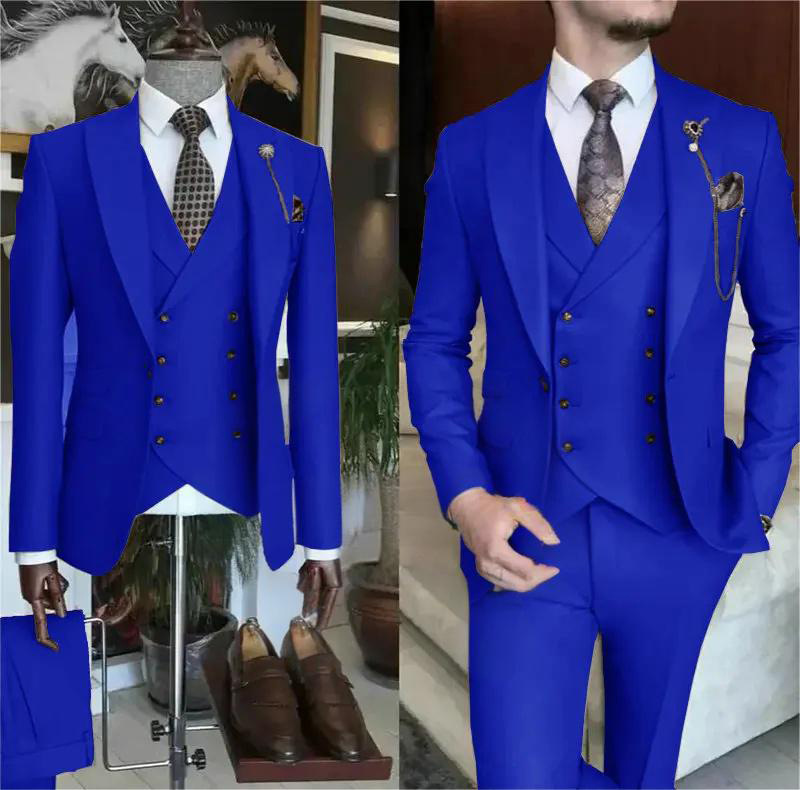 アマゾンのクロスボーダーのドレスの結婚式の新郎のスーツの男性は欧米のスーツの3つのセットのビジネスのレジャーのスーツを修理します。|undefined