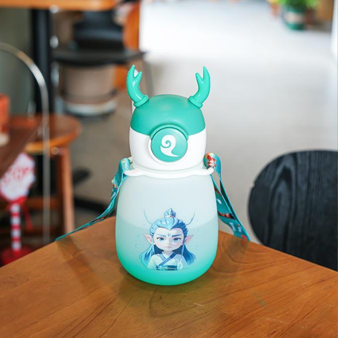 卡通咪鹿可爱塑料杯小清新儿童背带便携式吸管杯|undefined