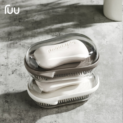 Double-layer soap box clothes brush drain with lid creative light luxury soap box travel portable student dormitory home large size
