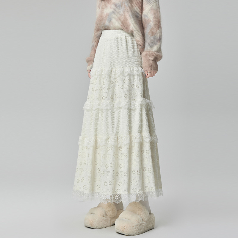 甘いバレエ風半身スカート女装秋冬ケーキスカート仙女スカートレース半スカート小柄a字スカートロングスカート