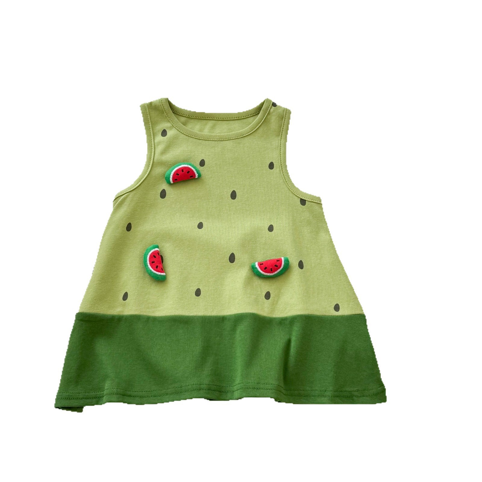 Vestido de bebé de siete niñas de limón salado verano nuevo estilo 25 verde fresco chaleco de sandía falda costura vestido de princesa tridimensional