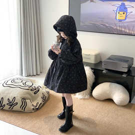 韩国童装2025冬季新款复古女童春秋双面穿碎花中长款休闲风衣外套