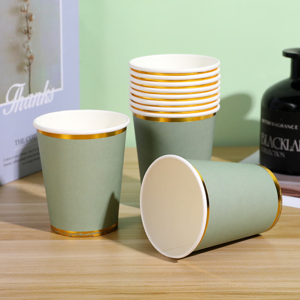 Multicolor de alto valor de color espesado oro comercial taza desechable fiesta de cumpleaños taza desechable colorida