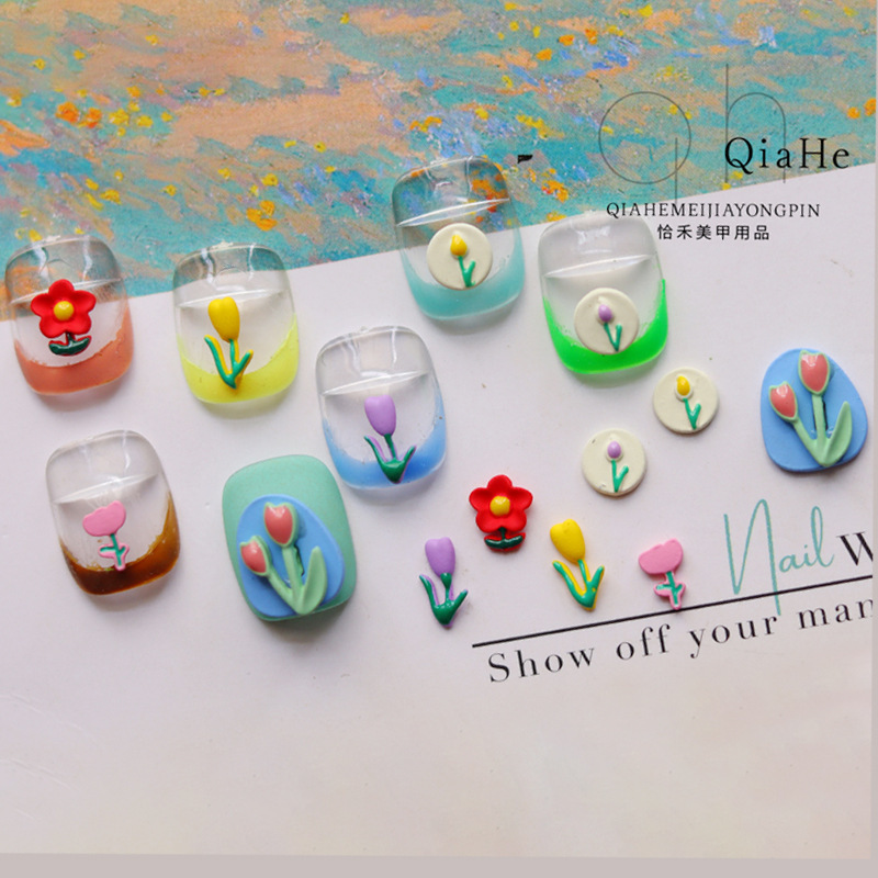 Monet Inspired Garden Series Nail Art Jewelry French Romantic Tulip Alloy Floral Five-petal Flower Nail Decoration