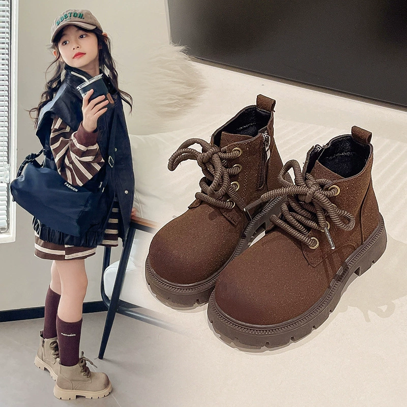 Детские сапоги Martin обувь для мальчиков 2024 зимние новые хлопковые короткие сапоги для девочек плюшевые теплые нескользящие сапоги