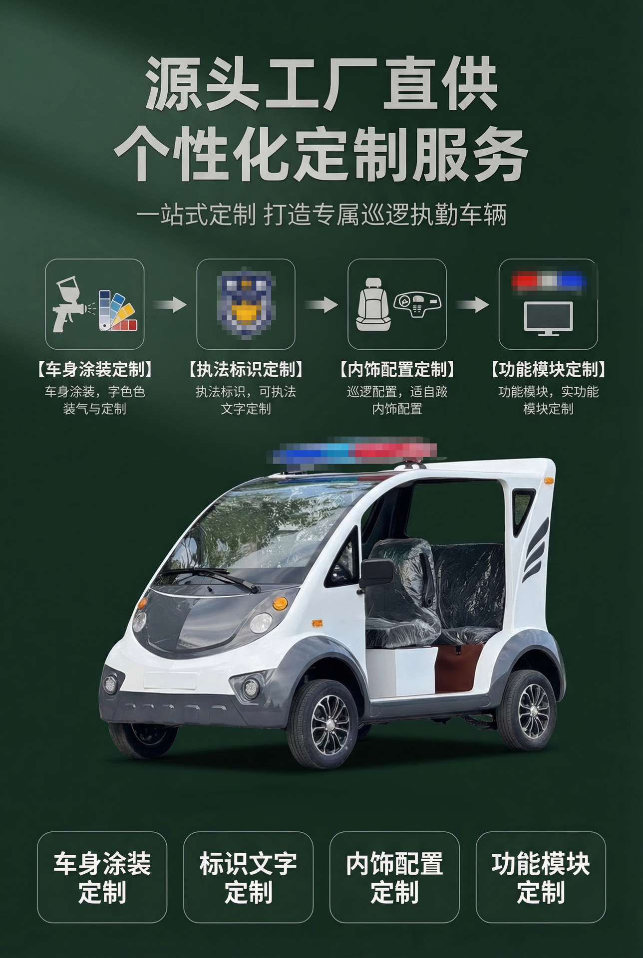 Electric Patrol Car, Four-Wheeler, Community Property Security, Street, Campus, Factory, Battery-Powered Inspection Vehicle, Electric Vehicle