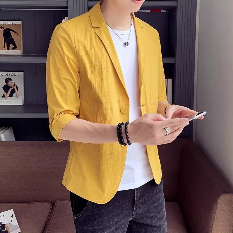 Northern Territory Wolf Three-Quarter Sleeve Suit Men's Stylish Mid-Sleeve Jacket Summer Thin Coat Korean Style Trendy Casual Blazer
