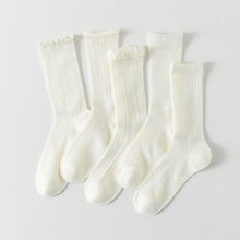 堆堆袜子女夏季白色配乐福鞋中筒袜日系jk学院风纯色花边长袜