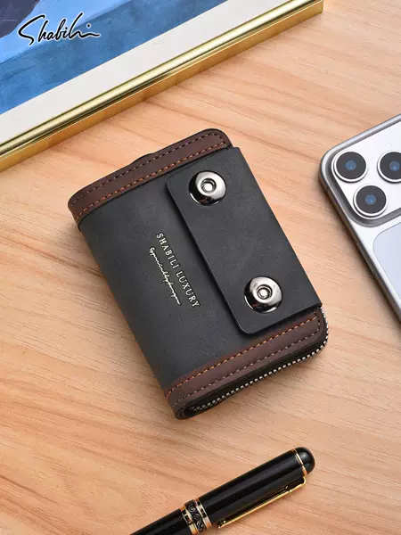 New Men's Accordion Card Holder Simple Double Magnetic Clasp Large Capacity Card Case ID Holder Coin Purse Factory Wholesale