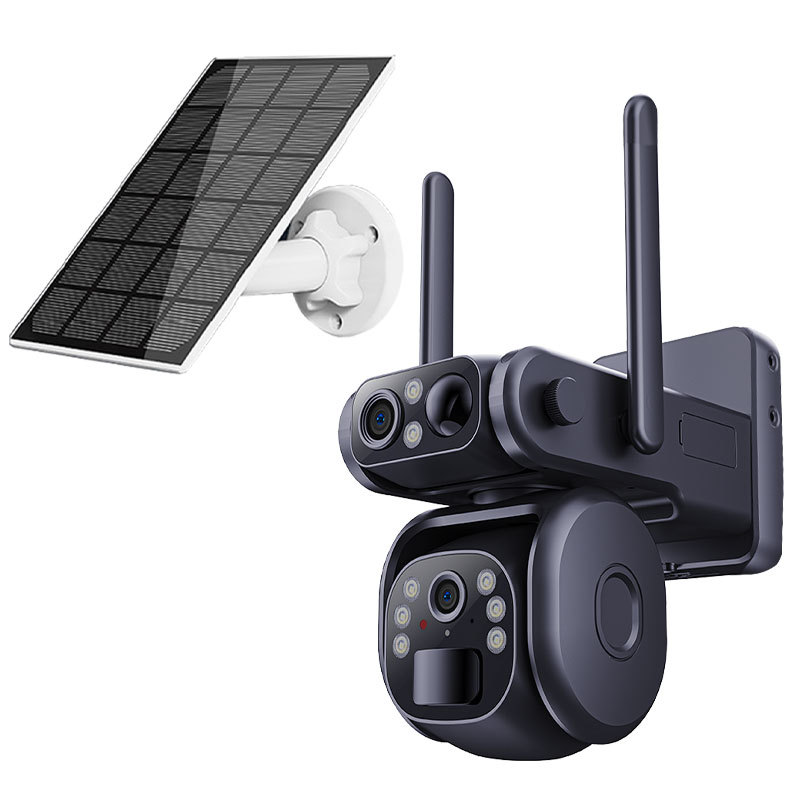 360 ° sin ángulo muerto de larga duración cámara solar de baja potencia de doble espejo de imagen monitoreo de seguridad remoto de teléfono móvil