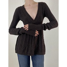 Y 79181 Vintage V Neck Cable Knit Sweater �����黨ë��