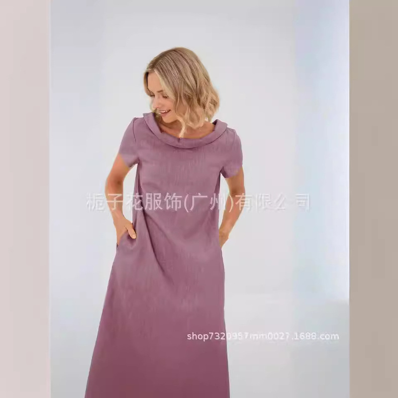 Cross-Border Women's Dress Foreign Trade Women's Cotton Long Skirt Cotton and Linen Short-Sleeved Women's Summer Casual Loose Dress