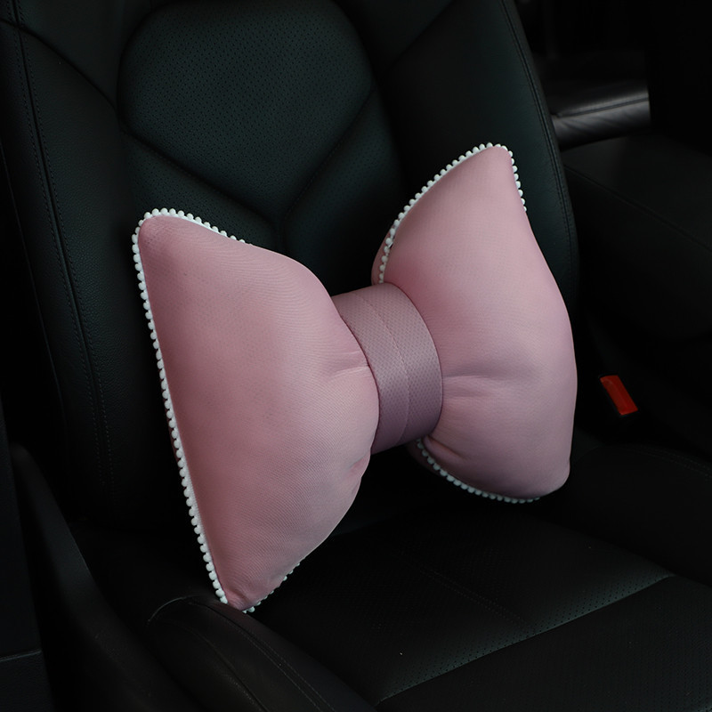 (2개) 자동차 머리 받침 베개 귀여운 활 여름 아이스 실크 머리 받침 안티 피로 자동차 목 베개 허리 쿠션 여성