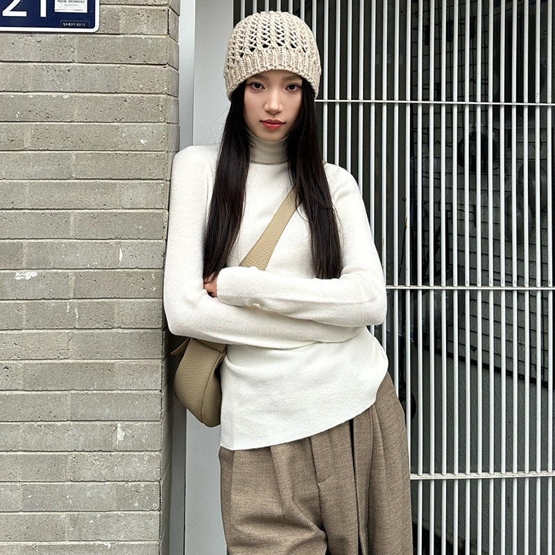 Elssissi High-Neck Elastic Comfortable Pure Color Knitwear for Women 2025 Autumn and Winter Lazy Top with Bottoming Knitwear