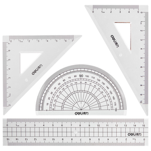 Deli 72004 set of rulers simple and transparent student exam drawing ruler triangle ruler protractor stationery wholesale