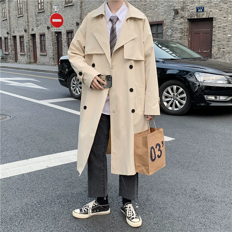 Men's demi-season brand trench coat, loose fit