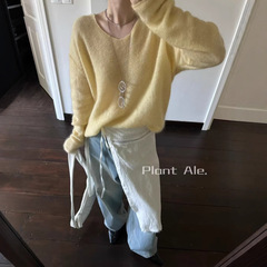韩系简约高级感全羊毛山羊绒高端V领针织衫毛衣女2025秋冬羊毛衫