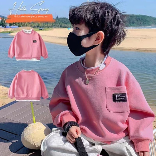 Children's Spring and Autumn Style Hooded Sweatshirt 2024 New Arrival Pink Fall Top Long Sleeve Two-Piece Han Style Stylish Shirt