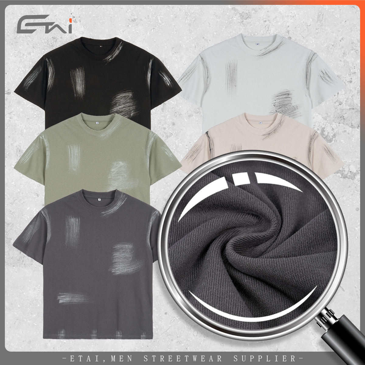 ETAI Hombre| 280g pesado algodón americano camiseta retro marca de moda hombre callejera feng shui lavado suelto hombre mangas cortas