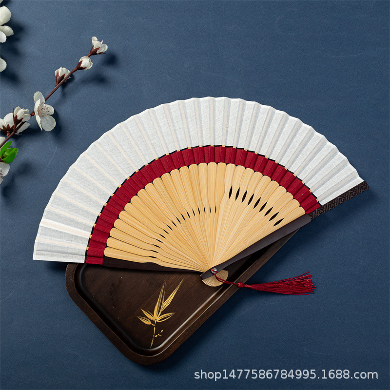 中国风棉麻双节纯色空白竹扇7寸男女工艺扇礼品折扇夏季日用详情5