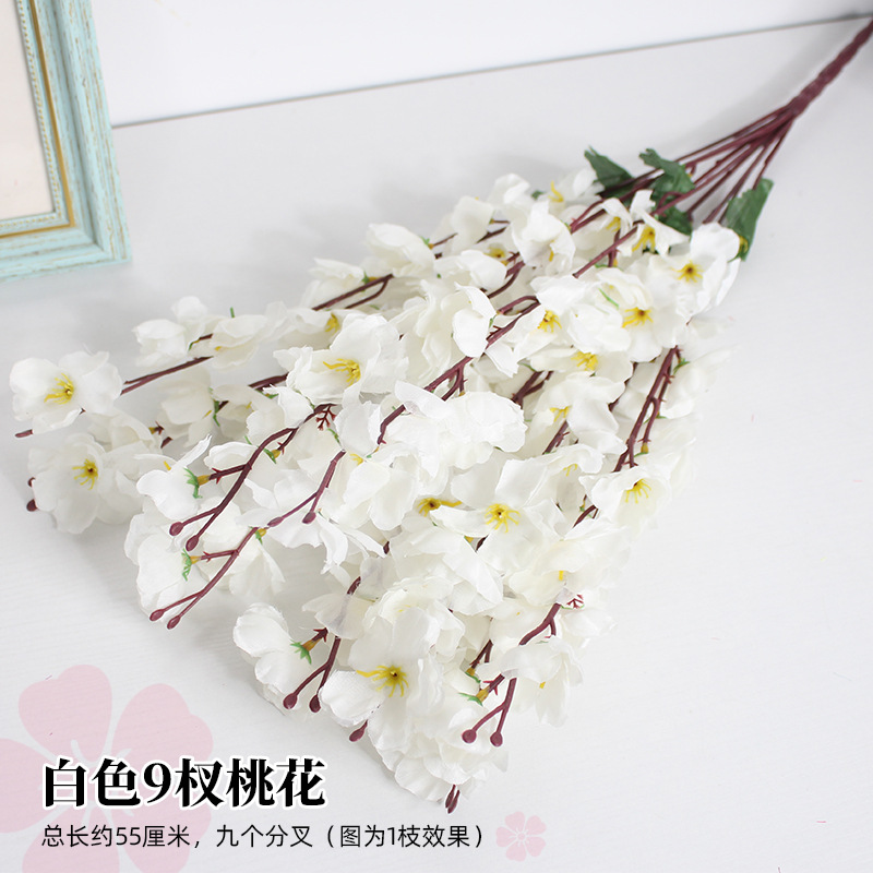 Flor de melocotón artificial rama falsa flor de ciruelo flor de cerezo rama sala de estar decoración Flor de seda boda flor falsa Flor de plástico ingeniería especial flor seca