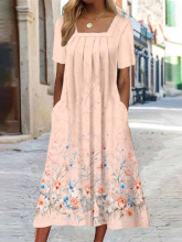 跨境独立站爆款欧美跨境都市女休闲性感3D数码印花方领连衣裙