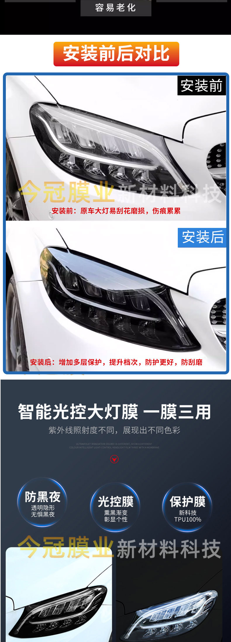 Tpu Headlight Blackening Protective Film, Car Light Protective Film, Light-Controlled White-To-Black Light Film, Transparent Blackening Tail Light Film