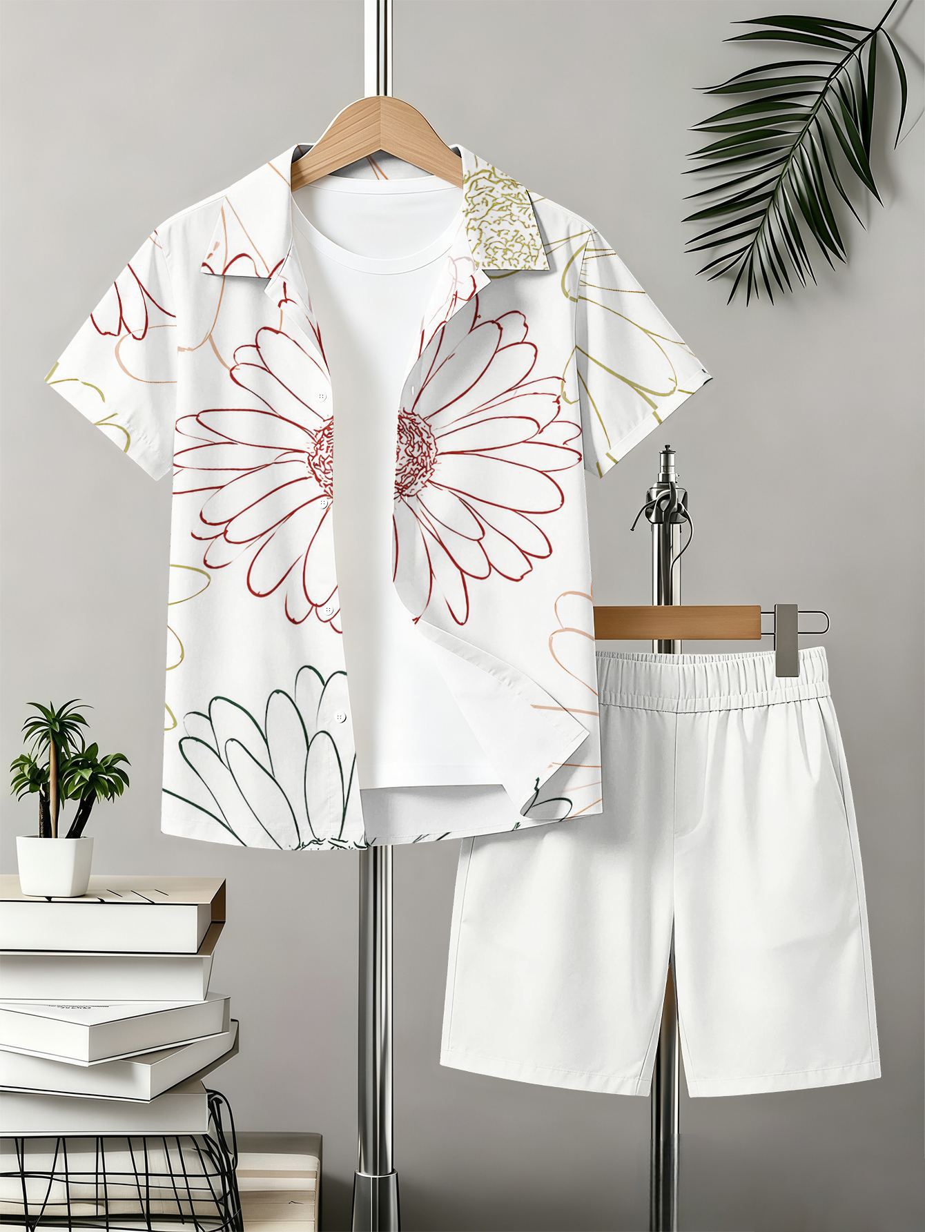Boys Collared Shirt And Shorts Set With 3d Pattern Print_voghion.com