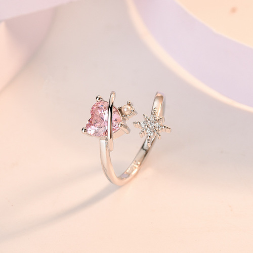 Internet celebrity hot selling original new love pink diamond hexagram open ring female princess dream girl romantic light luxury
