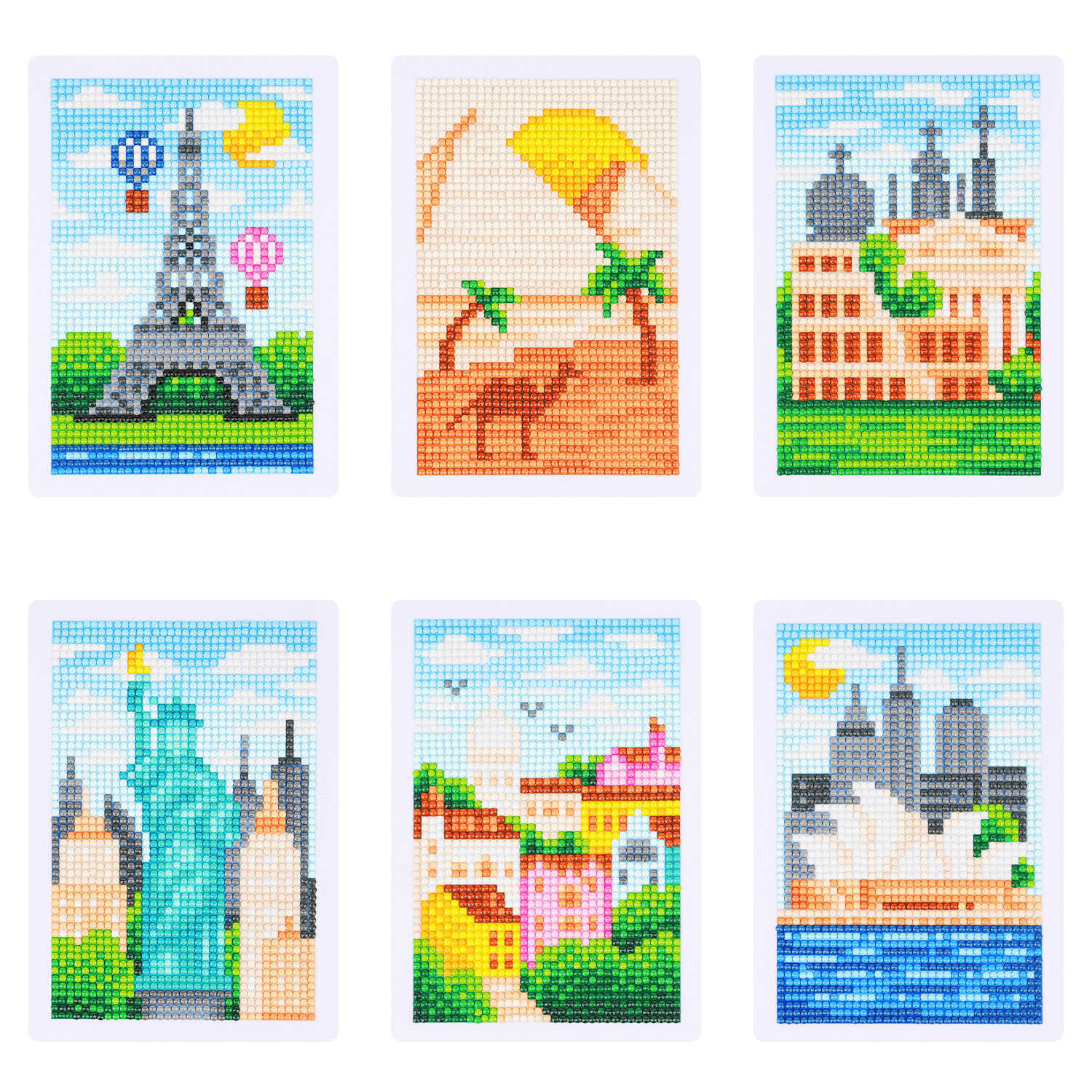 Estación independiente transfronteriza 5D pintura de diamantes 5 * 7 pulgadas sin marco de fotos edición mundial de dibujos animados digitales paisaje de píxeles