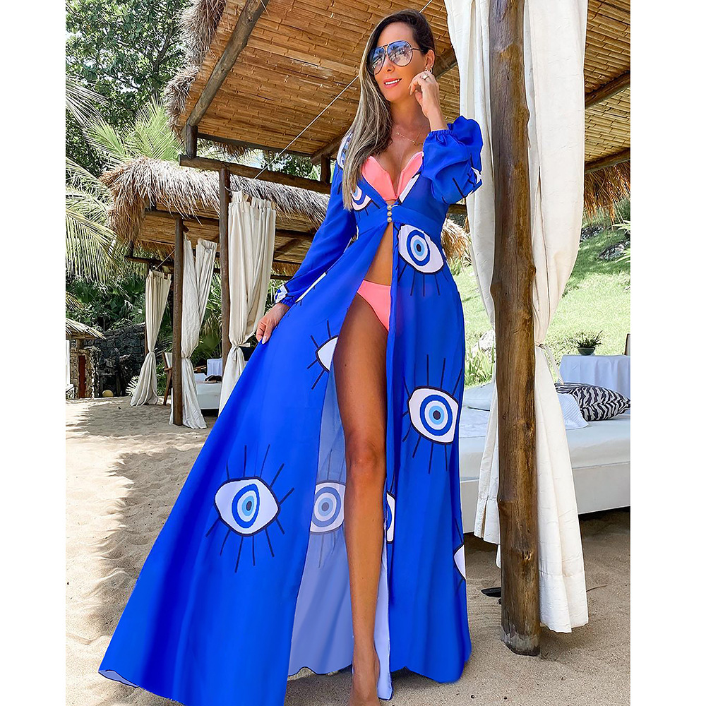 189g Weight Maxi Long Dress Dress Length Type Long Sleeve Sleeve Length Women's Vacation Eye Cover Ups