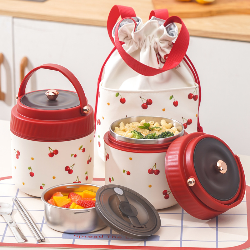304 Stainless Steel Insulated Lunch Box, Cute and Portable, Large Capacity Insulated Container, Lunch Box for Adults and Students, Double-Layer Carrying Pot