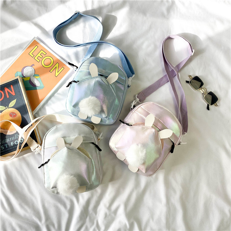 韩版2021春夏新款儿童包包可爱兔耳朵单肩包炫彩斜跨迷你配饰包潮|ms