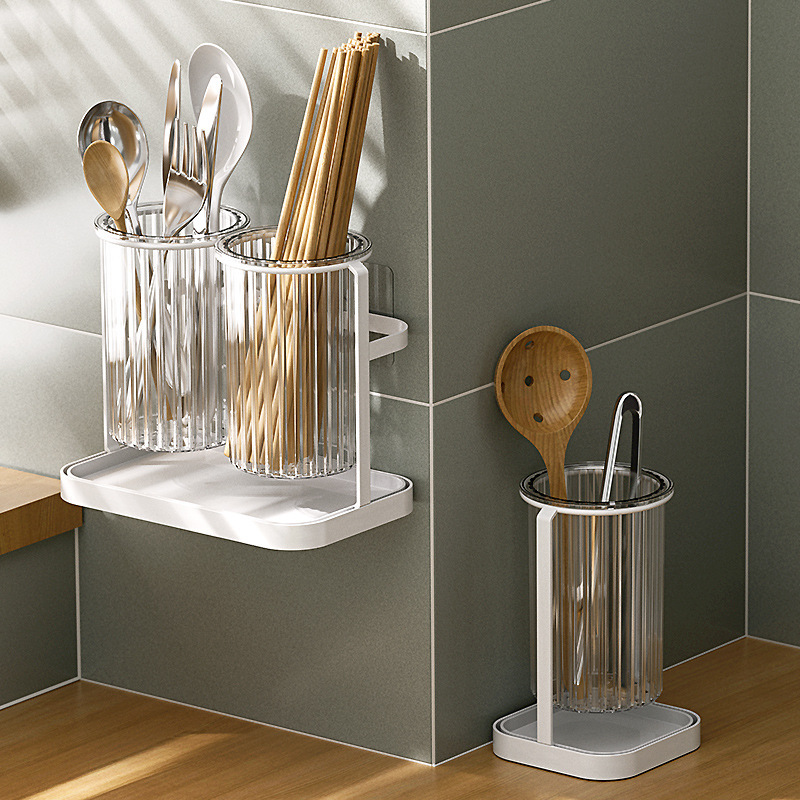 Wall-mounted chopstick storage box household drain chopstick barrel kitchen storage rack light luxury single and double cup chopstick basket chopstick cage