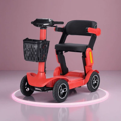 New Model of Foldable Electric Four-Wheel Scooter for the Elderly, Suitable for Travel, Home Use, and as an Assistive Vehicle for Disabled People, Ideal for Seniors' Mobility (Qatlanan elektrik velosipedlər) - ready-to-ride-no-assembly-required-stunning-red-finish-smart-electromagnetic-brakes-48v-12ah-lithium-battery-approximately-30-40km-range