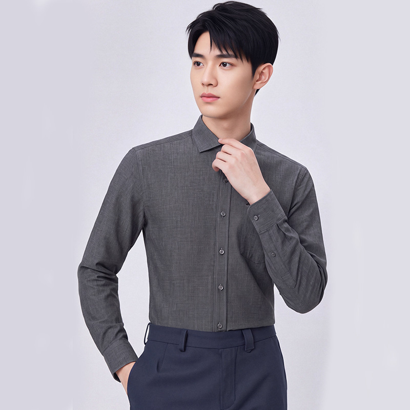 New Style Recycled Fiber Men's Dark Gray Long-Sleeved Shirt White-Collar Civil Servant Teacher 4S Sales Work Uniform Shirt