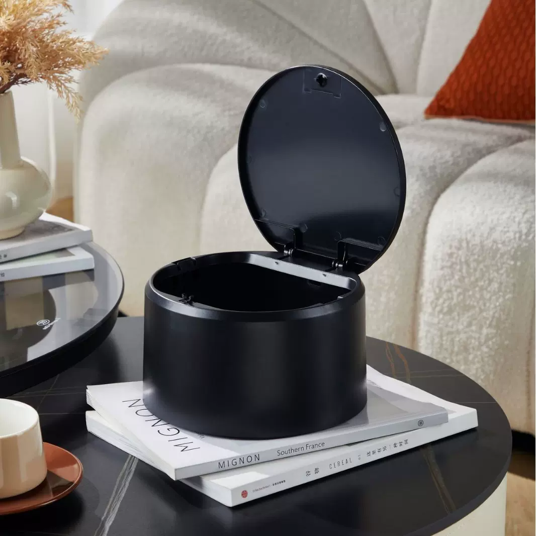 居家按压式桌面圆形垃圾桶 客厅纸篓办公室垃圾篓 家用有盖垃圾筒