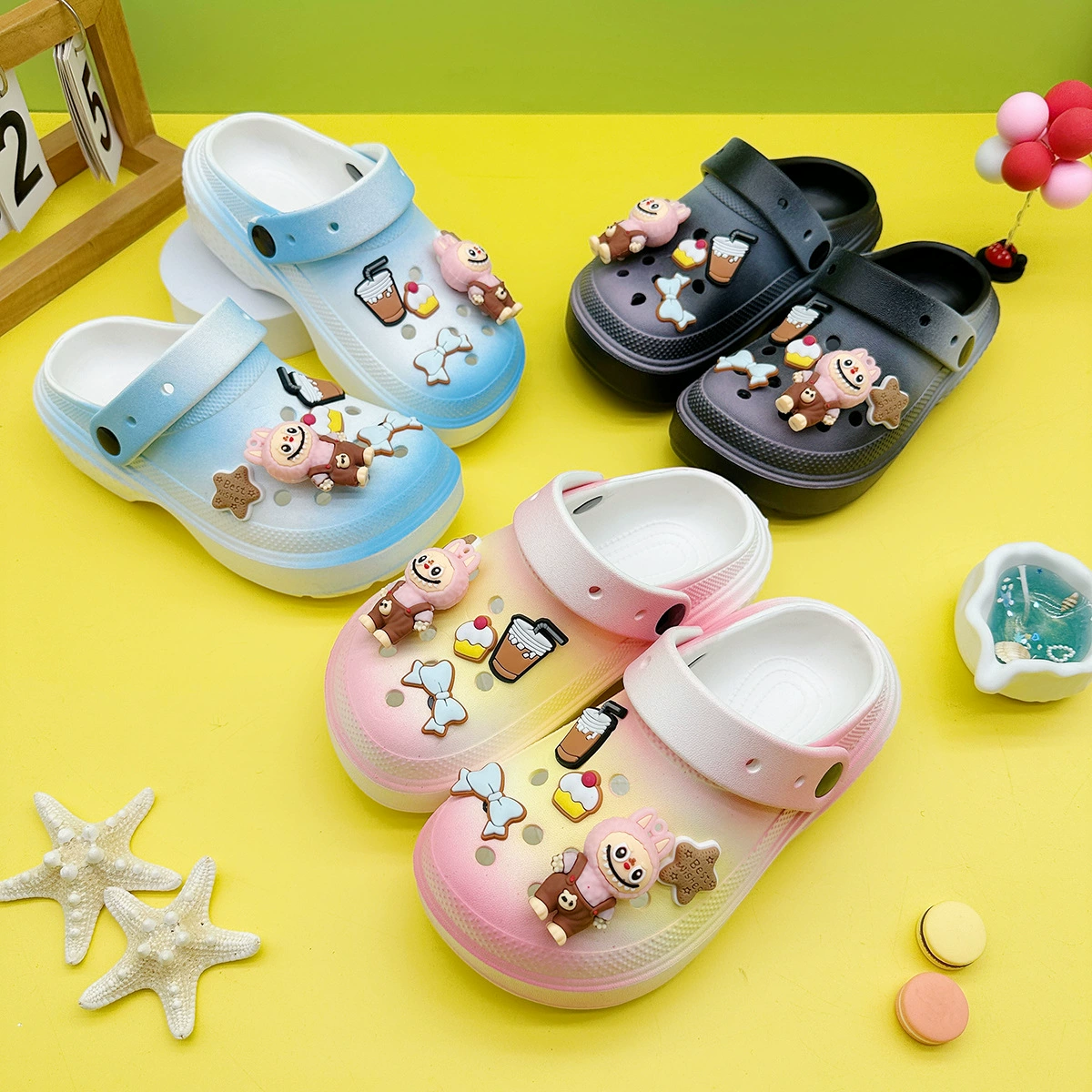 Новые летние туфли для мужчин и женщин детские тапочки мультяшный чай с молоком