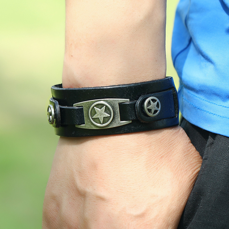 Bracelets Classification Leather Rope Chain Material 1 Piece Quantity Hip-Hop Sports Geometric Pu Leather Alloy Men's Bracelets Men Cord & Leather Bracelets