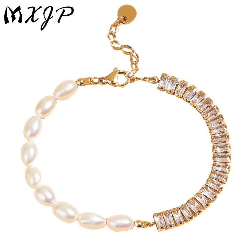 Brand universal design bracelet pearl with zircon stainless steel