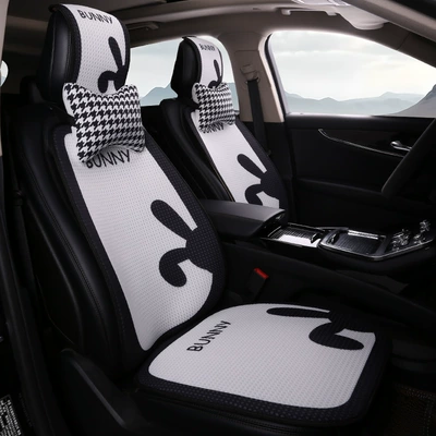 Seat Cushion, Half-Wrapped Waist-Cushion, Summer Cooling: Seat cushion, seat cover - houndstooth-white-rabbit-2-seat-cushions-for-driver-and-passenger-2-back-cushions-2-neck-pillows-honeycomb