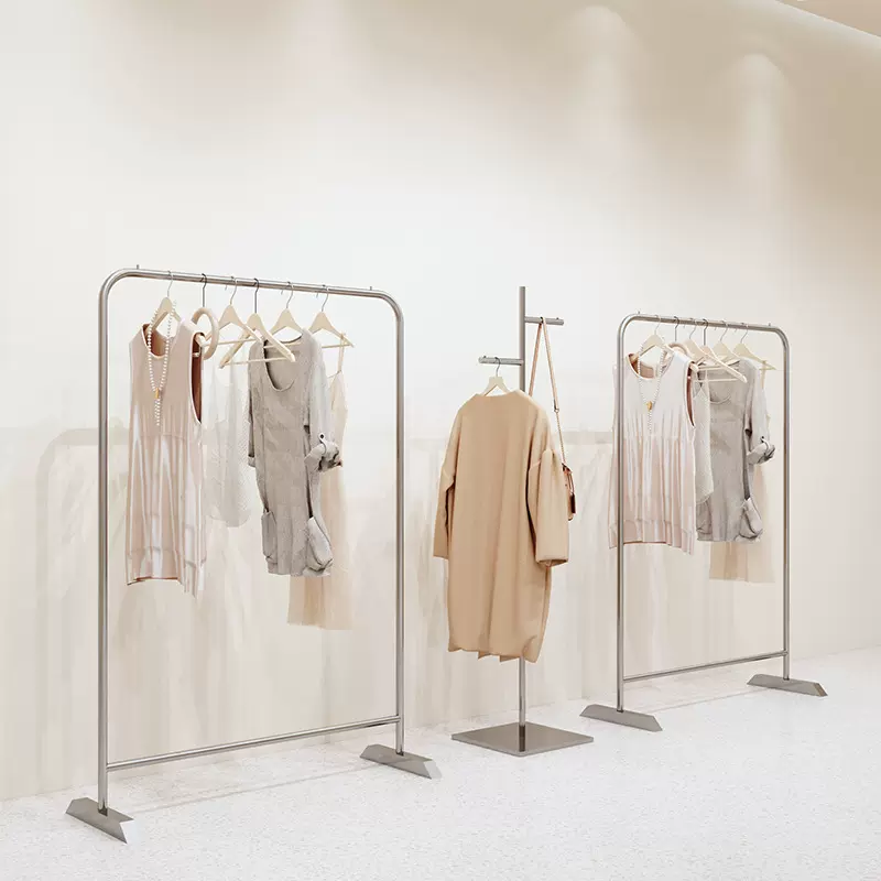 服装店展示架落地式陈列中岛架挂衣杆衣服架子男女装店不锈钢货架