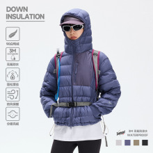 3M美式复古山系户外运动拼色连帽羽绒服冬季防泼水登山情侣夹克