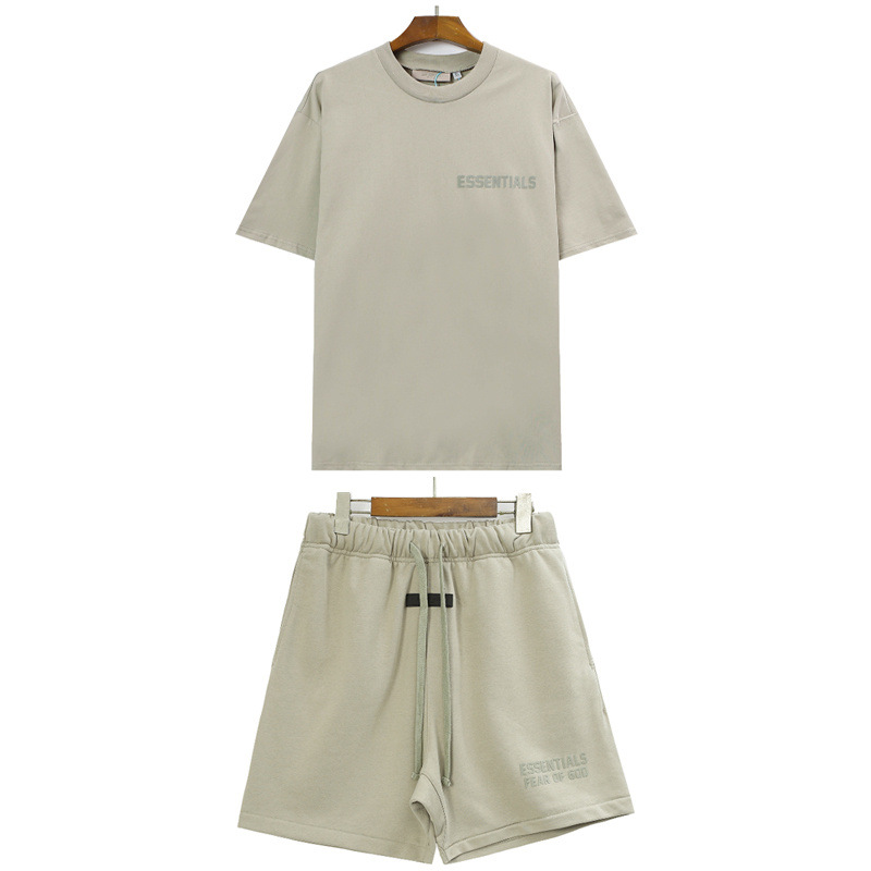 Traje FOG temporada 8 ESSENTIALS doble línea tridimensional carta flocado deportes pantalones cortos sueltos de manga corta