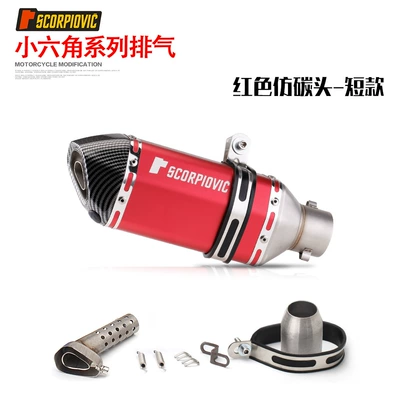 Motorcycle sports car modified Huanglong 600 small Ninja 250 Yongyuan 350R25/R3 hexagonal Scorpio exhaust pipe Universal (Exhaust pipe) - short-small-hexagon-red-laser