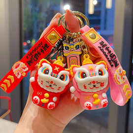 卡通醒狮招财猫可爱钥匙扣老虎挂件龙年公仔卡通包包挂饰礼品批发