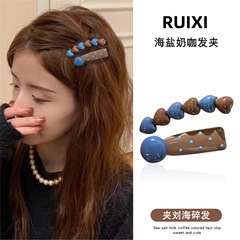 韩系海盐奶咖侧边爱心发夹前额碎发边夹刘海夹子2025新款发卡发饰