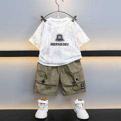 男童夏裝短袖套裝洋氣兒童衣服2024新款時髦中大童夏季薄款童裝潮
