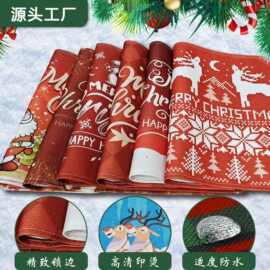 跨境亚麻印花圣诞节餐桌装饰防烫防水耐脏隔热餐桌垫轻奢风家居