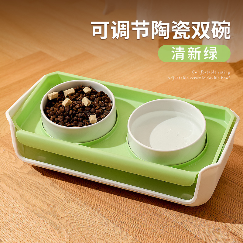 Suministros para mascotas transfronterizas tazón de gato al por mayor de cerámica doble tazón oblicuo boca tazón de comida para gatos tazón de perro antidetonante tazón de mascota ajustable